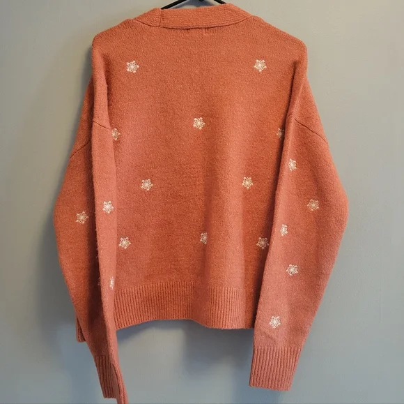 A.N.A Rust Floral Button Front Cardigan Sweater Womens Medium Fall Cozy Top - Picture 4 of 8